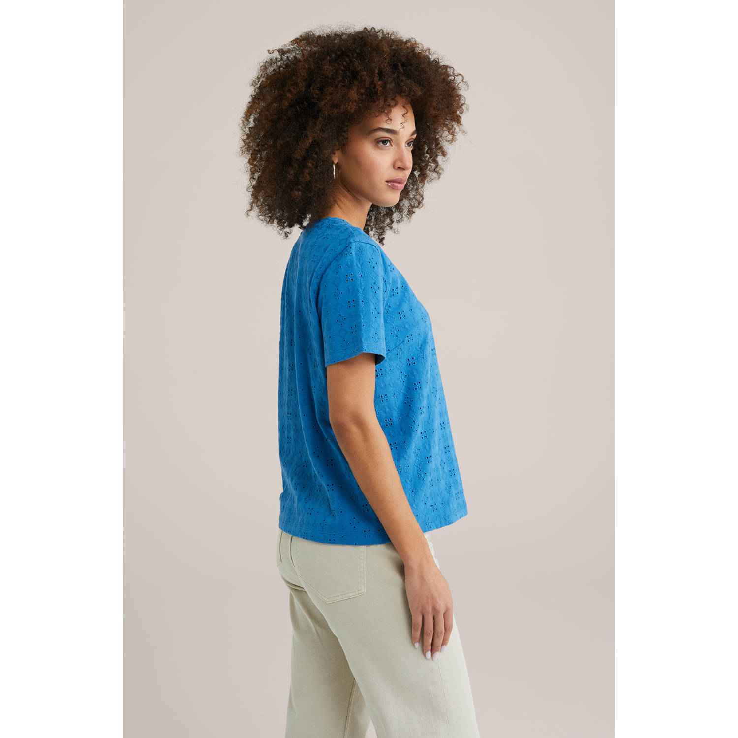 WE Fashion top broderie blauw