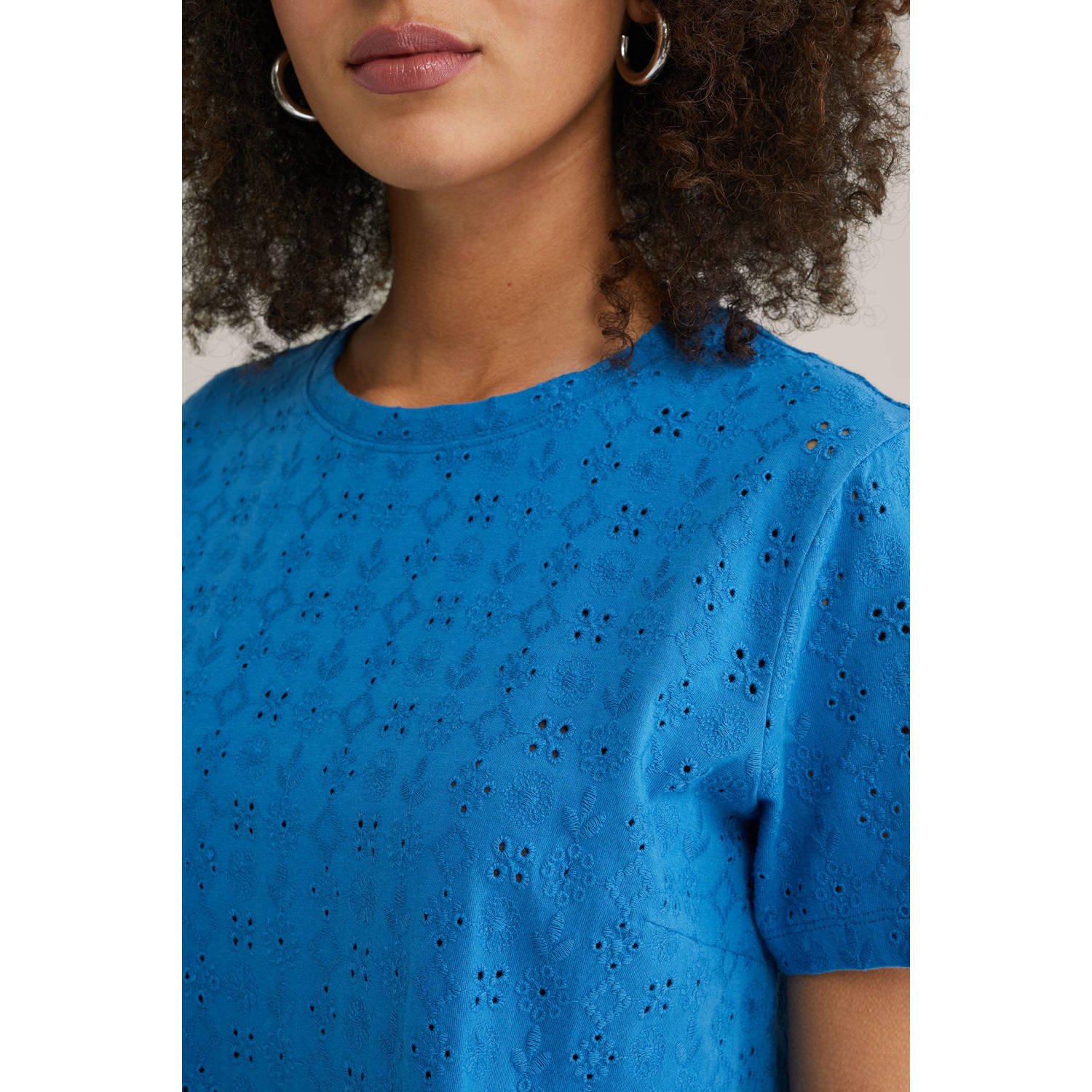 WE Fashion top broderie blauw
