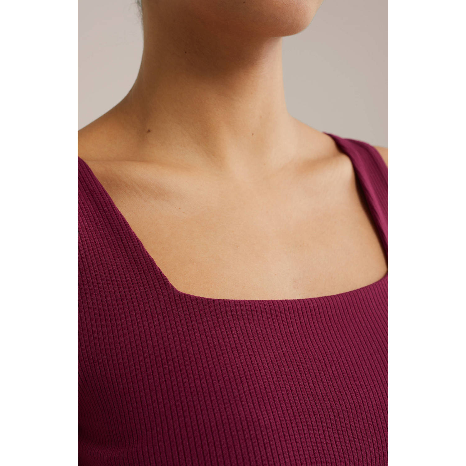 WE Fashion singlet donkerrood rib gebreid