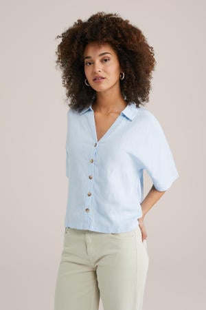 linnen blouse lichtblauw
