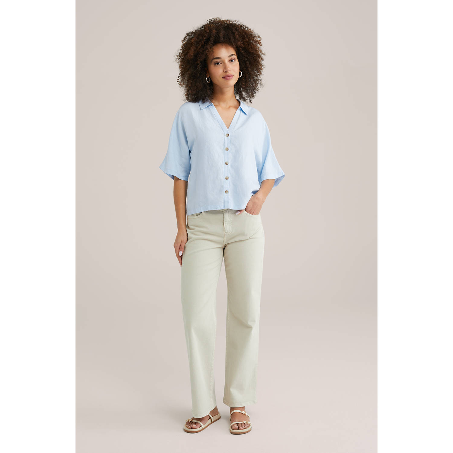 WE Fashion linnen blouse lichtblauw