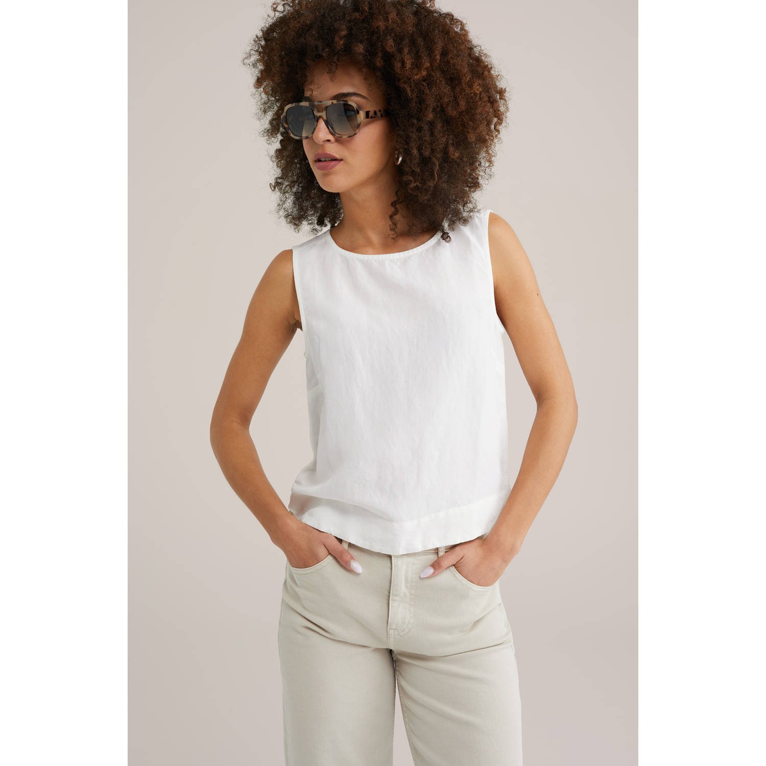 WE Fashion linnen mouwloze top wit