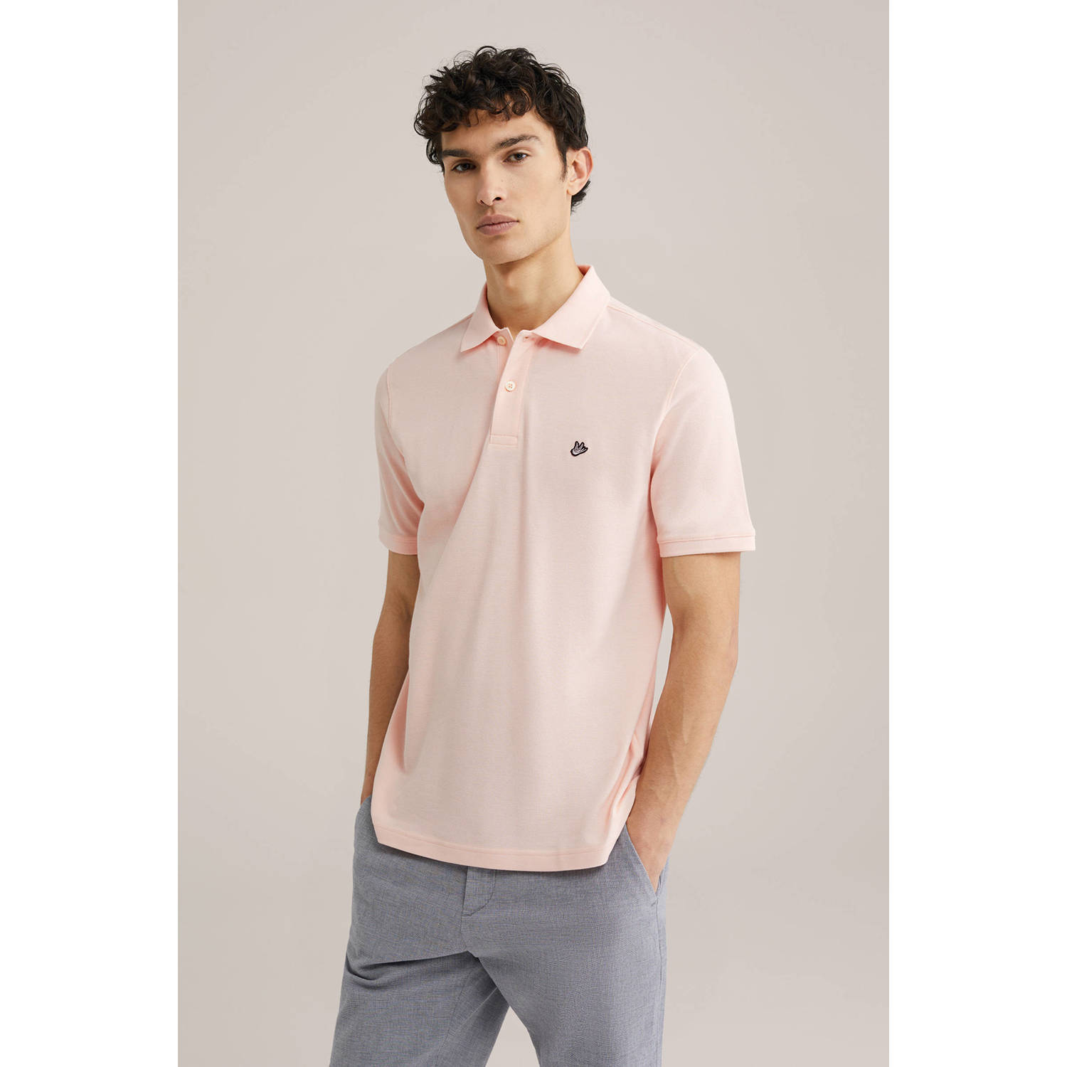WE Fashion slim polo zalm