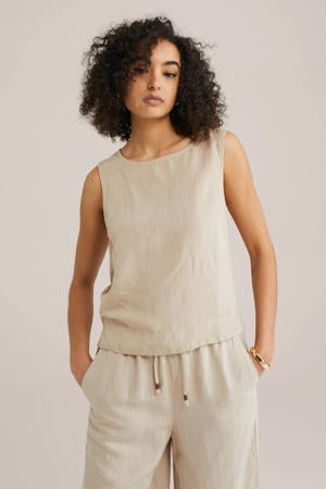 linnen mouwloze top beige