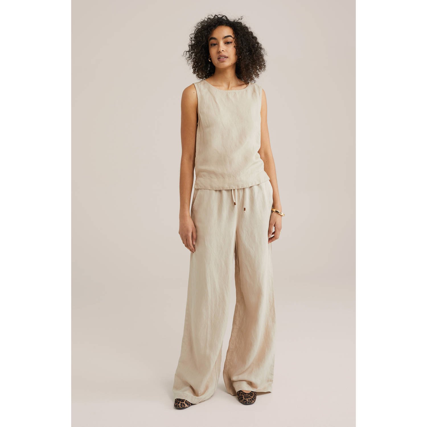 WE Fashion linnen mouwloze top beige