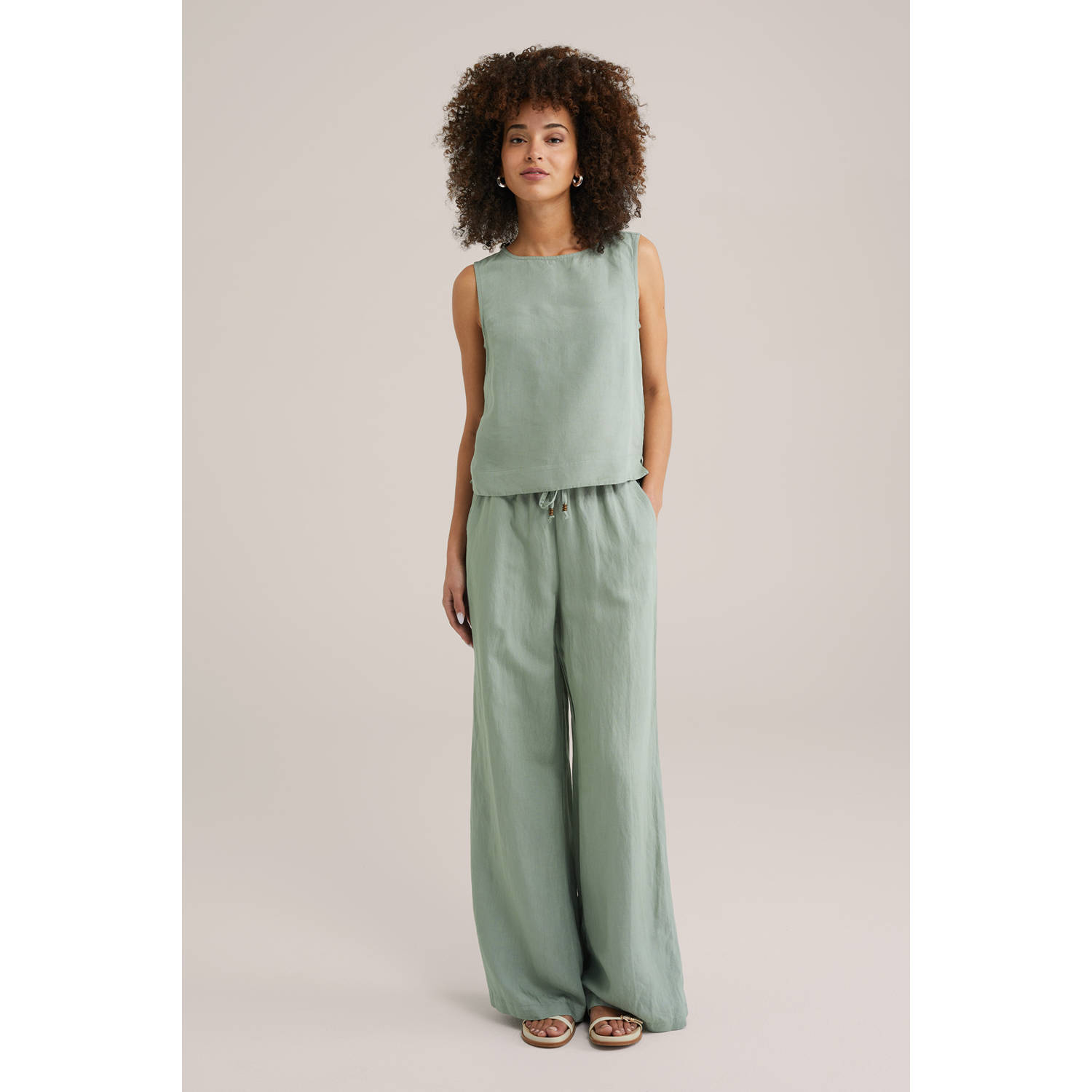 WE Fashion linnen mouwloze top grijsgroen