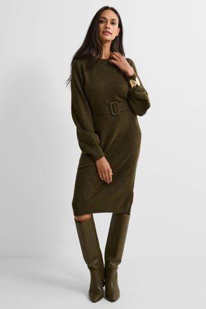 gebreide jurk met ceintuur khaki