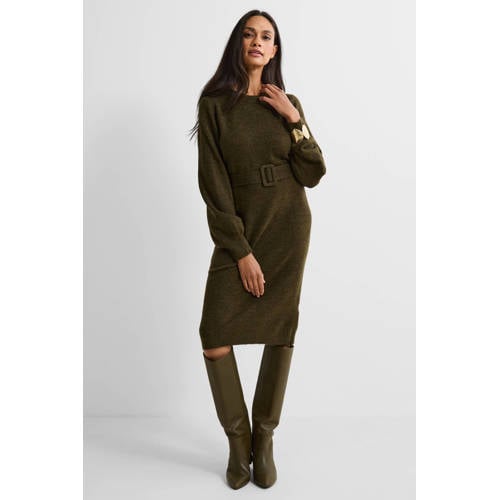 Anytime gebreide jurk met ceintuur khaki afbeelding