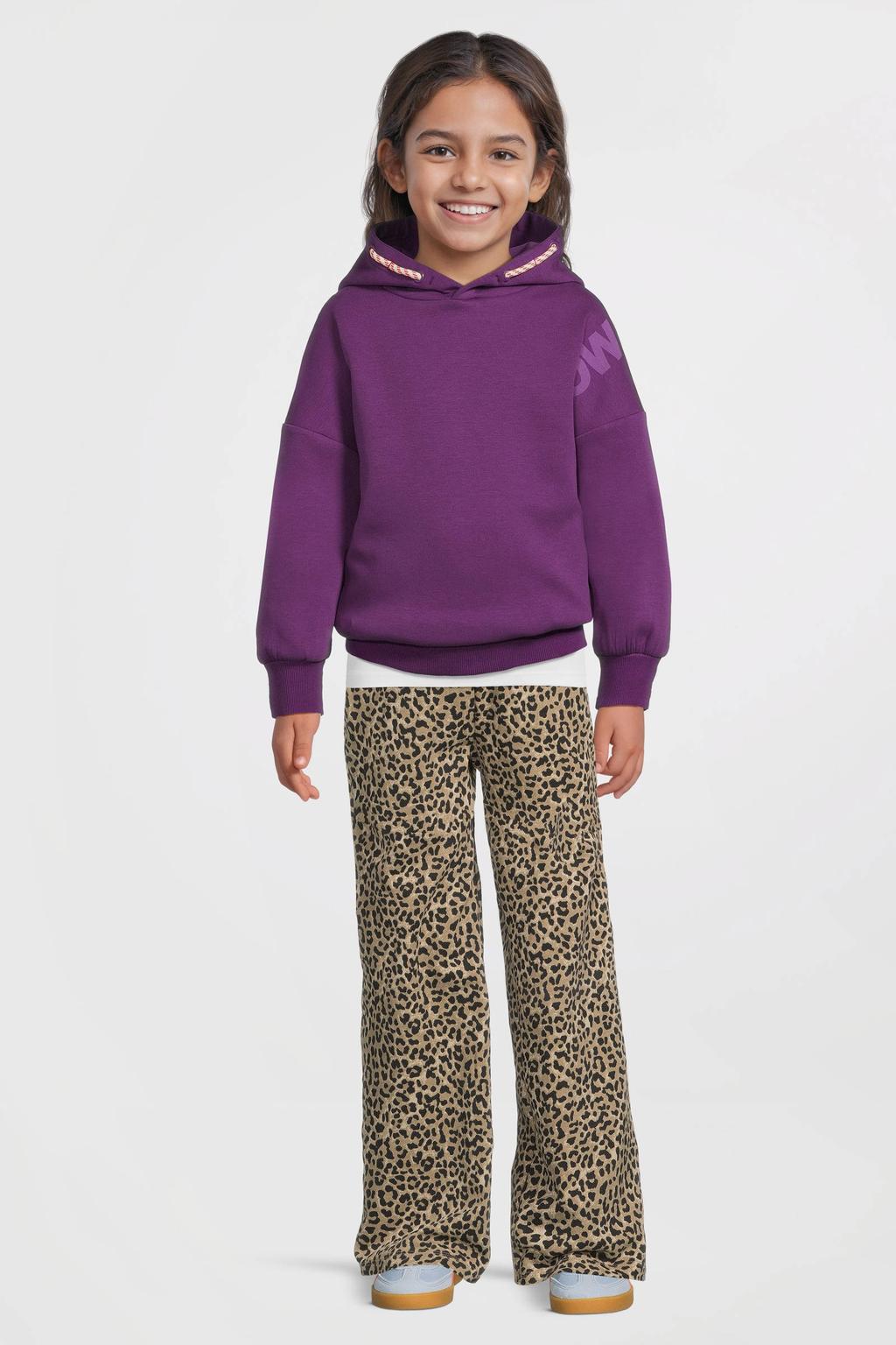 Donkerblauwe meisjes Me & My Monkey flared broek van katoen met elastische tailleband en dierenprint
