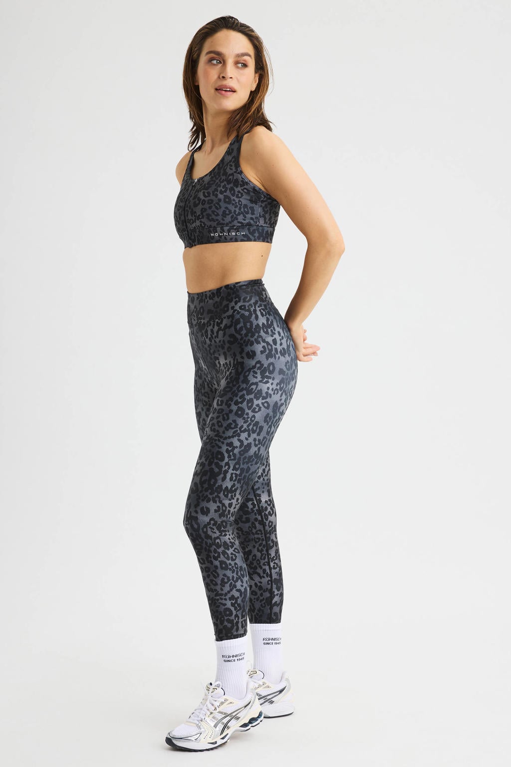 Grijs en zwarte dames Rohnisch sportlegging van polyester met slim fit, regular waist en dierenprint
