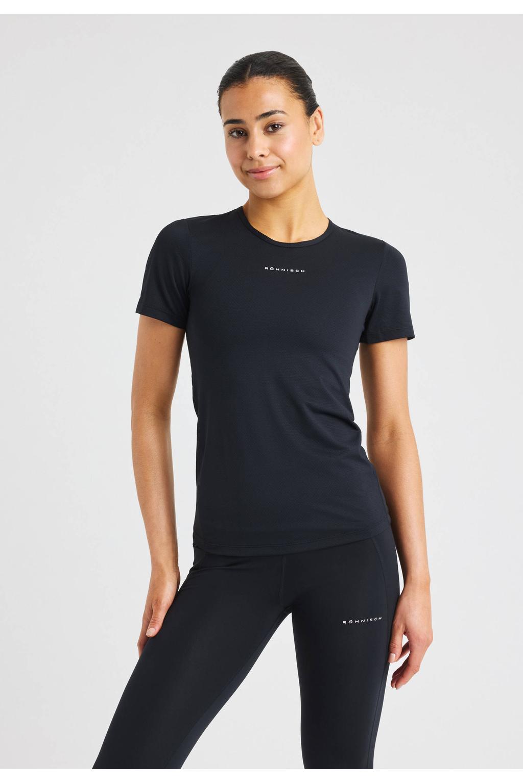 Zwarte dames Rohnisch sportshirt van polyester met ronde hals