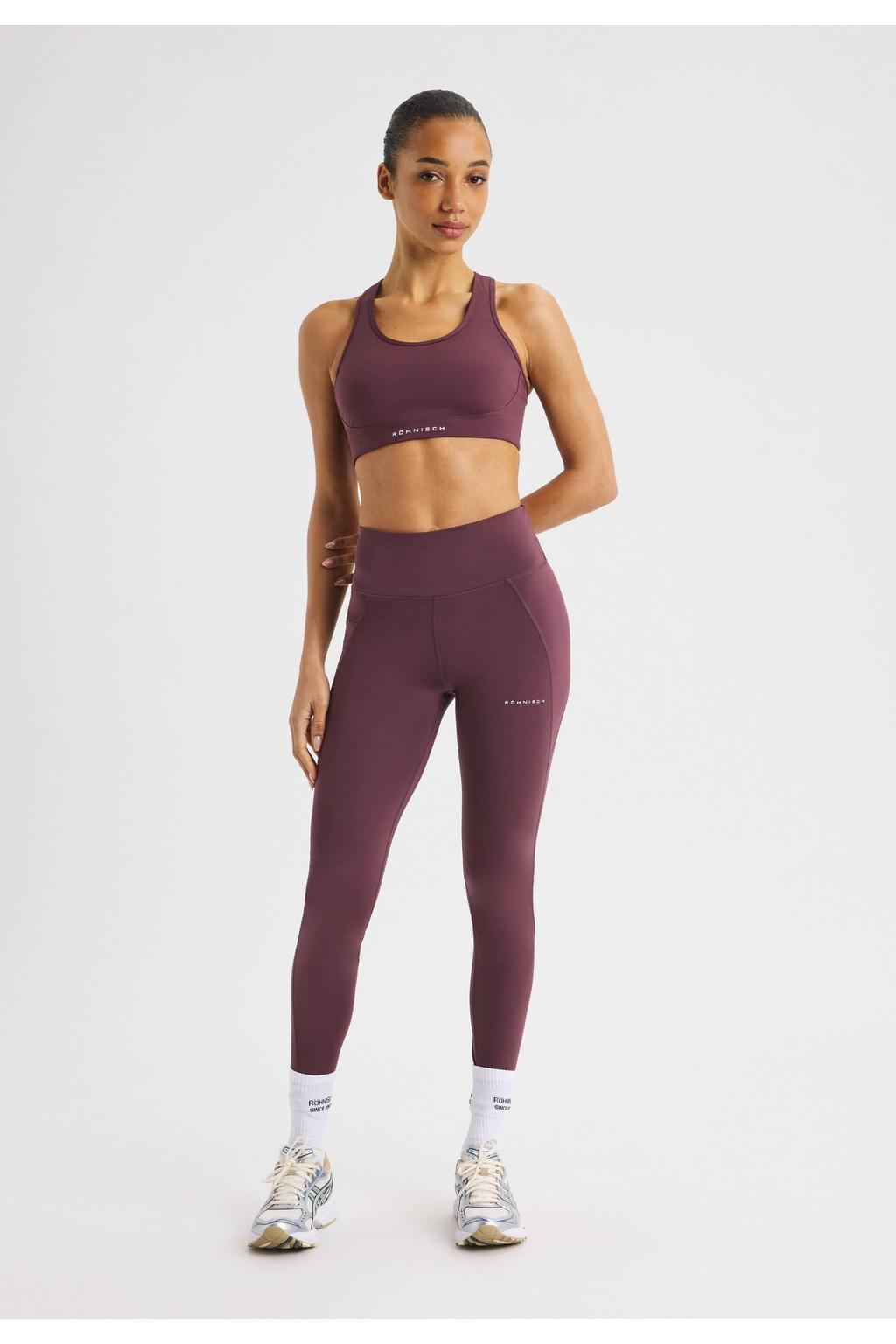Donkerrode dames Rohnisch sportlegging van polyester met slim fit, regular waist en effen