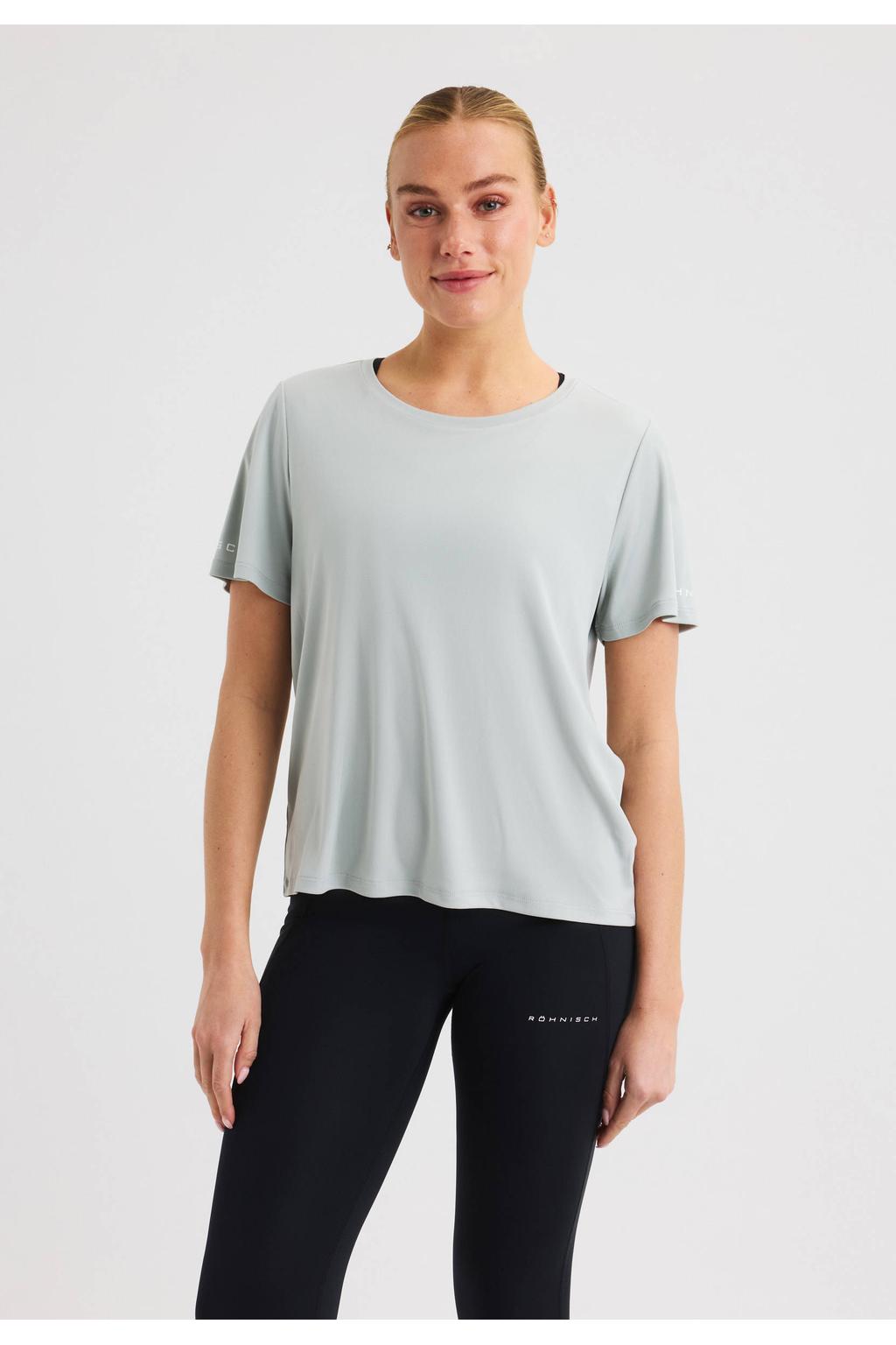 Lichtgrijze dames Rohnisch sportshirt van polyester met korte mouwen en ronde hals