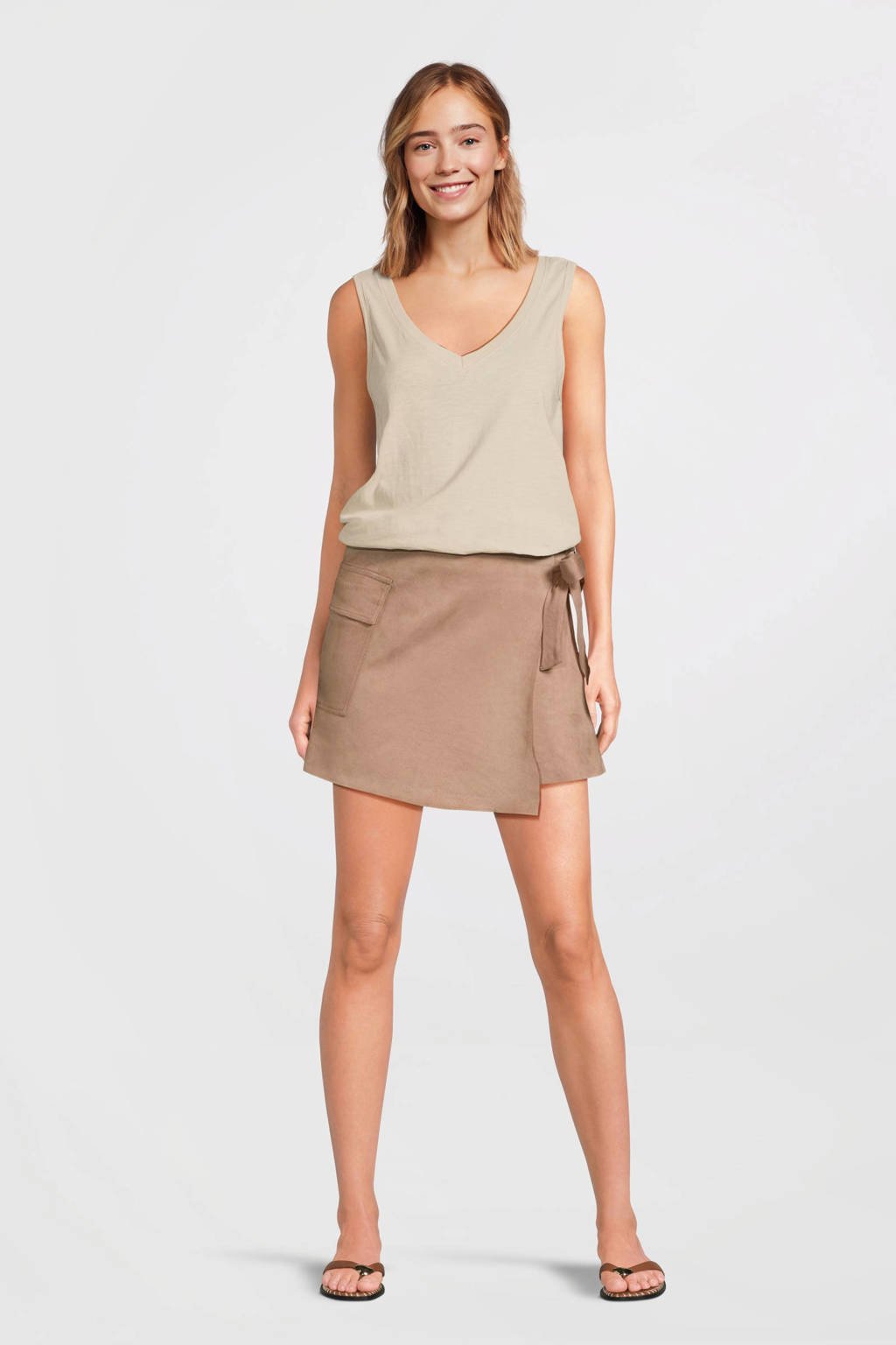 anytime suedine skort beige kopen? Morgen in huis wehkamp