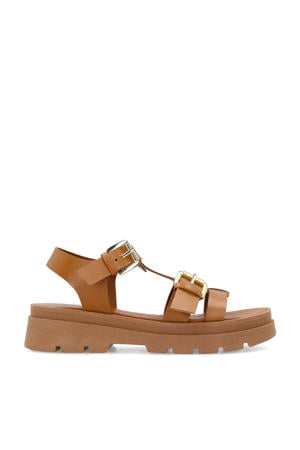 chunky leren sandalen cognac