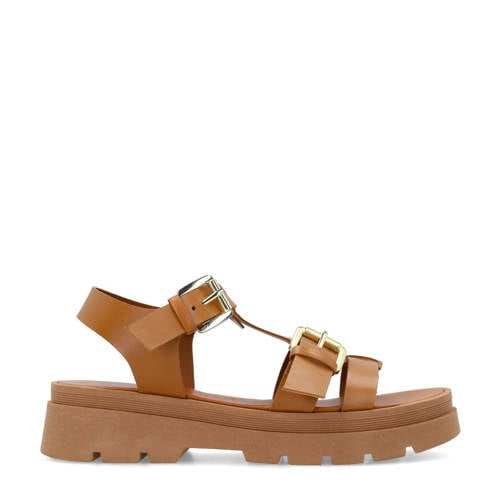 Sacha chunky leren sandalen cognac