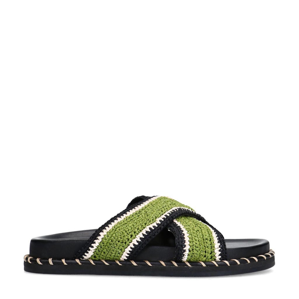 Groene dames Sacha slippers van synthetisch materiaal