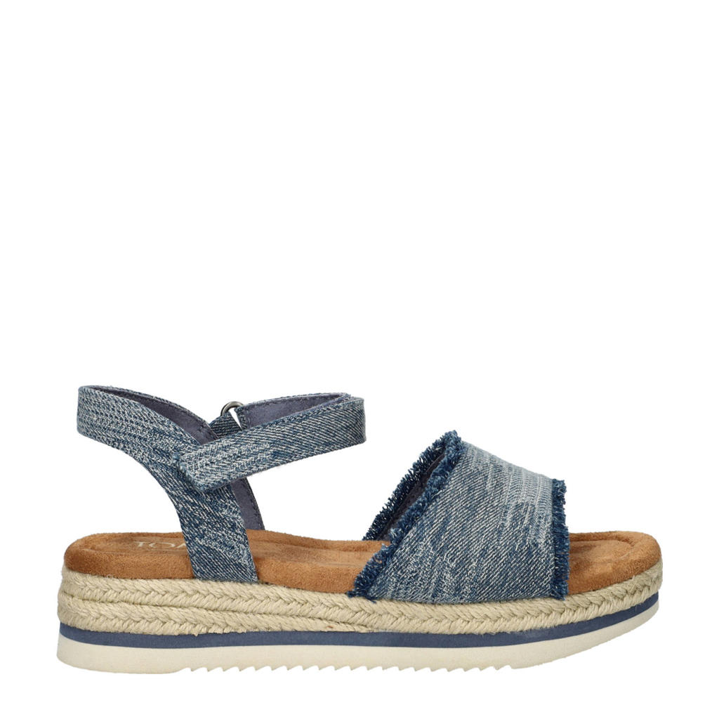 Blauwe meisjes Toms Diana Jr. sandalen van textiel met sleehak, klittenband en effen