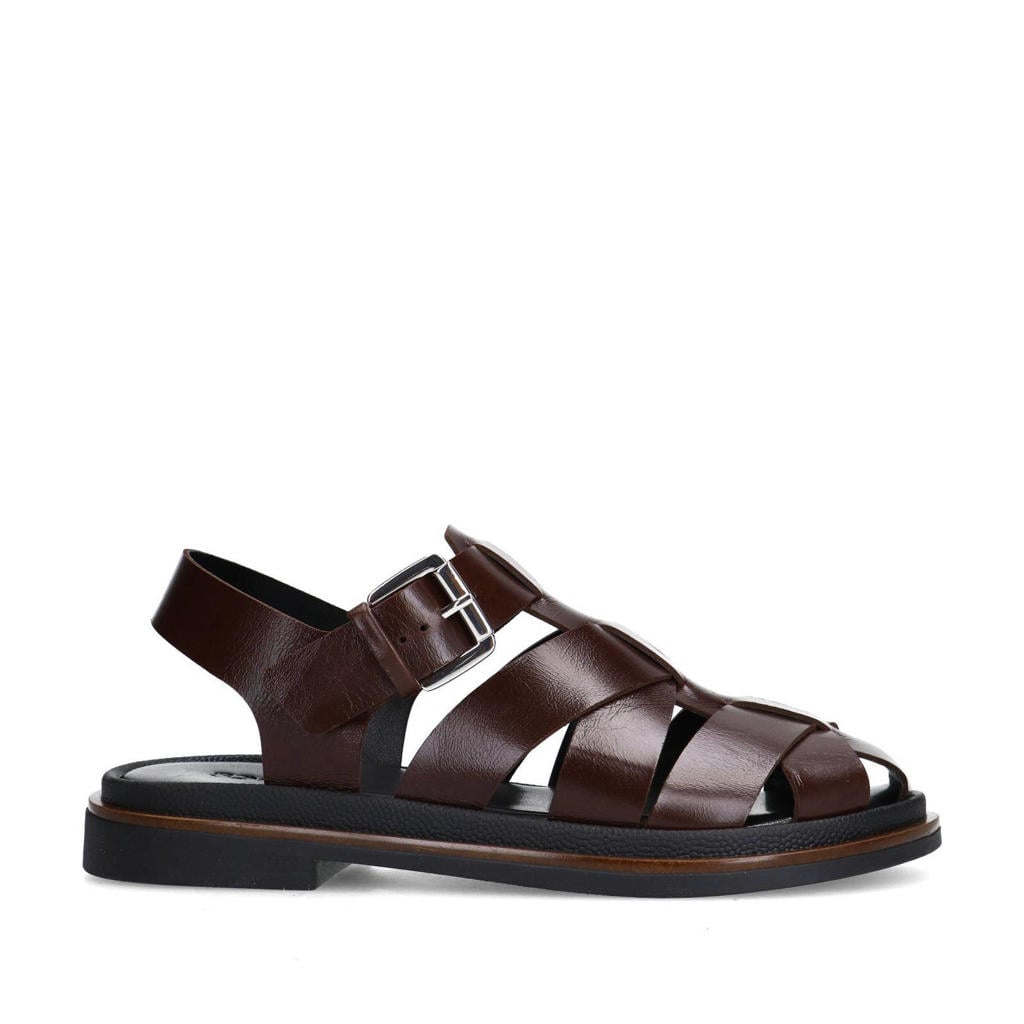 Donkerblauwe dames Sacha leren sandalen met gesp en effen