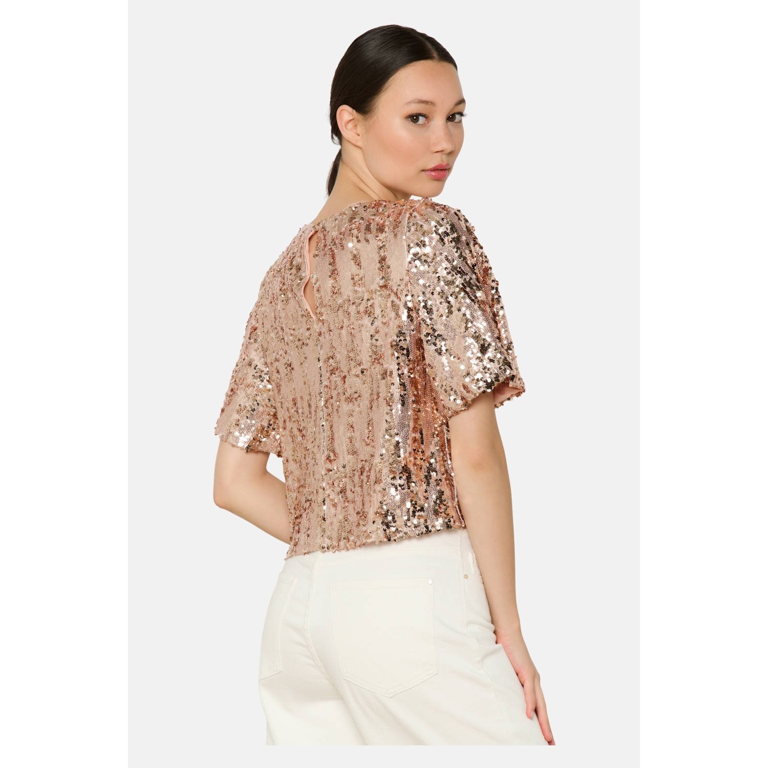 LOLALIZA glitter top oudroze met pailletten