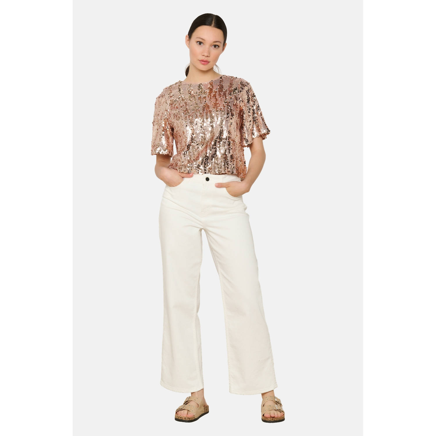 LOLALIZA glitter top oudroze met pailletten