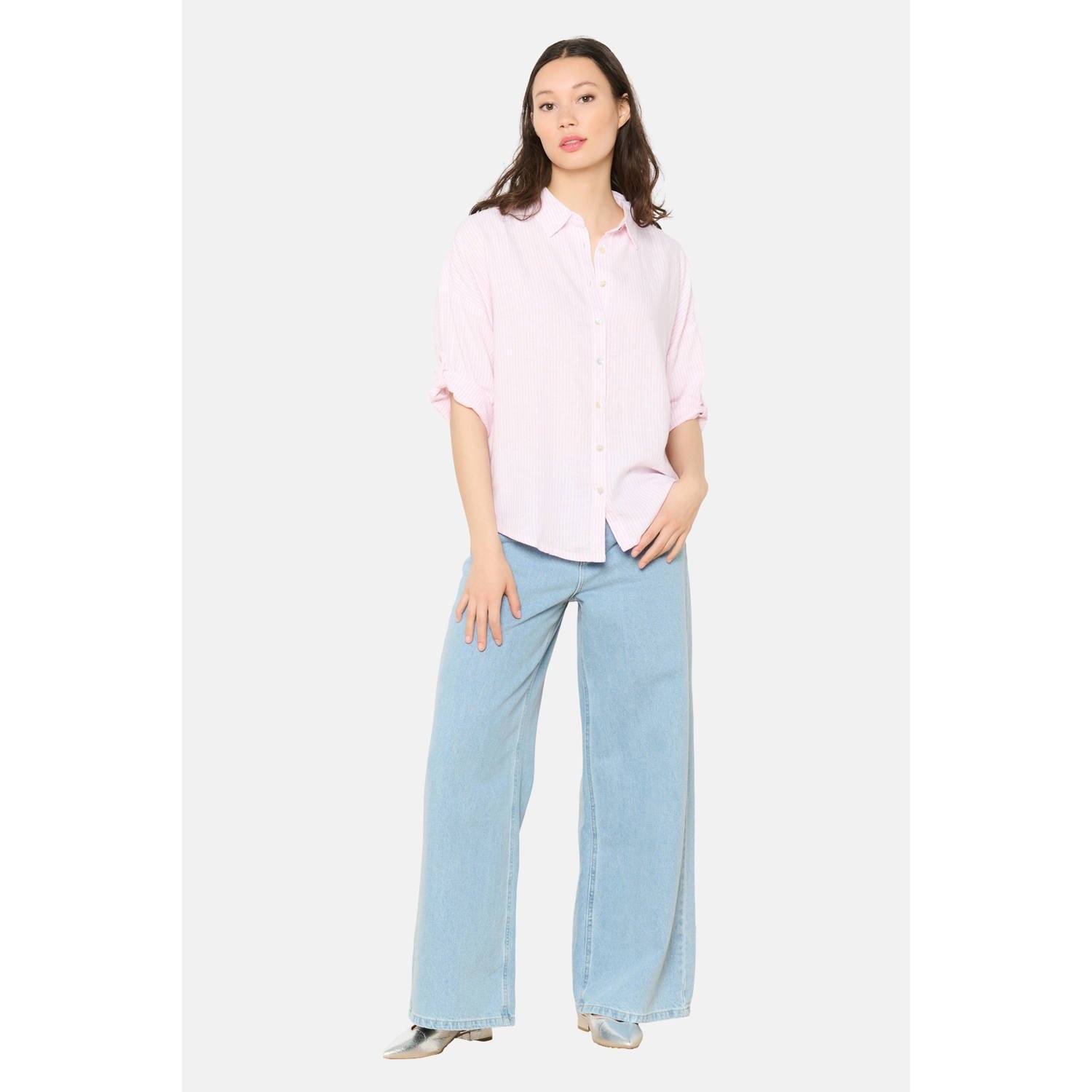 LOLALIZA linnen blouse lichtroze