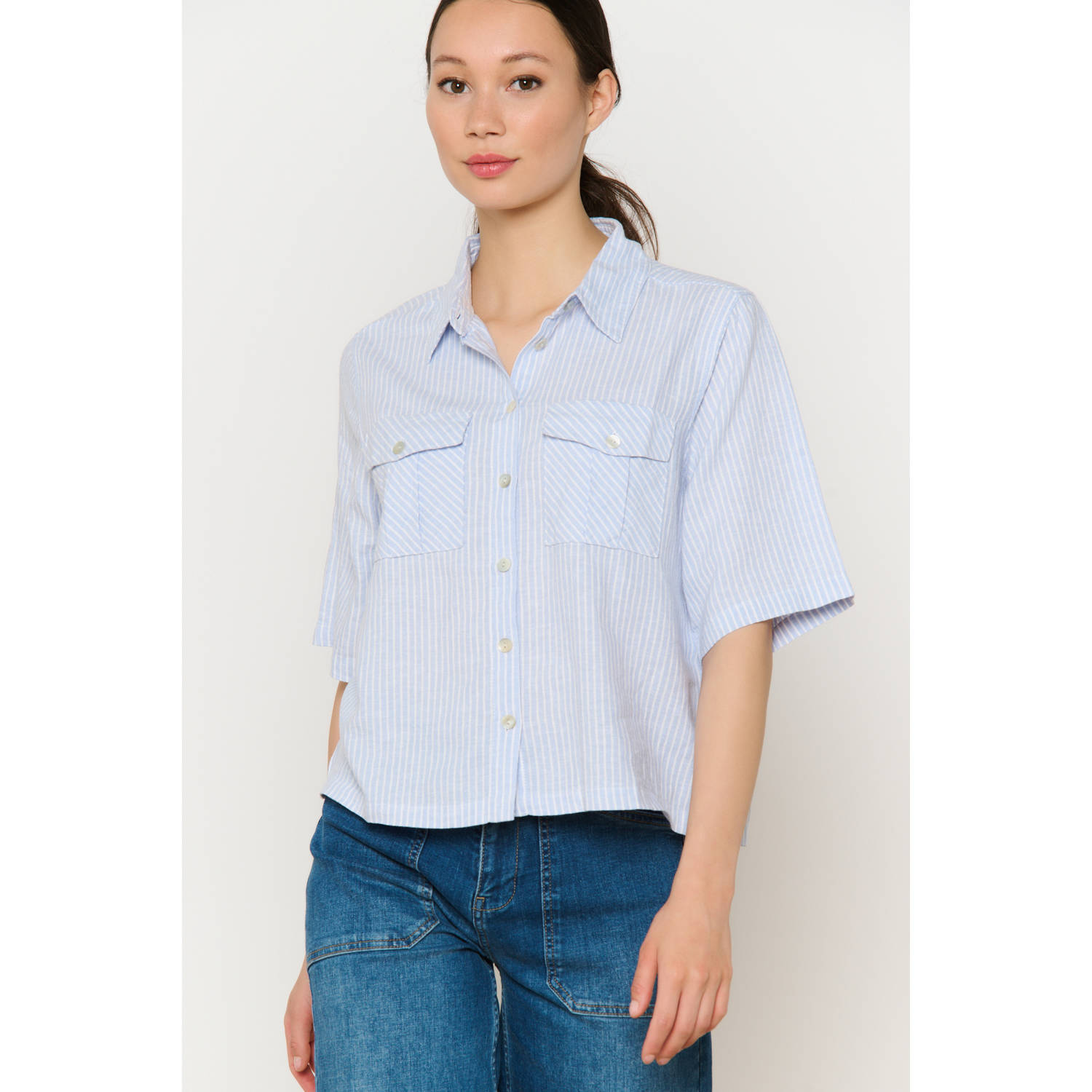 LOLALIZA linnen blouse lichtblauw
