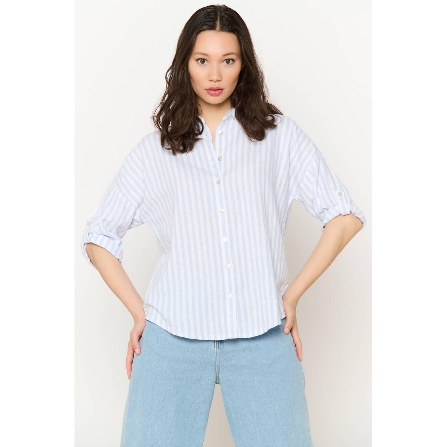 LOLALIZA linnen blouse lichtblauw