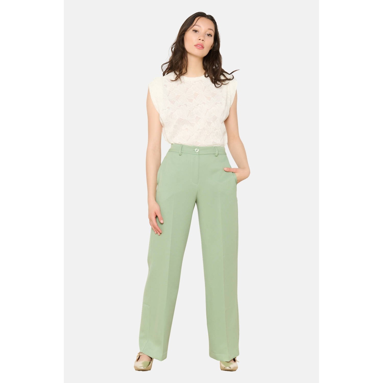 LOLALIZA wide leg pantalon mintgroen