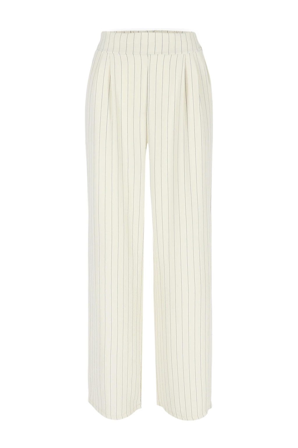 Ecru dames Romy Monteiro x LOLALIZA x Wehkamp wide leg casual broek van polyester met regular waist, elastische tailleband en krijtstreepprint