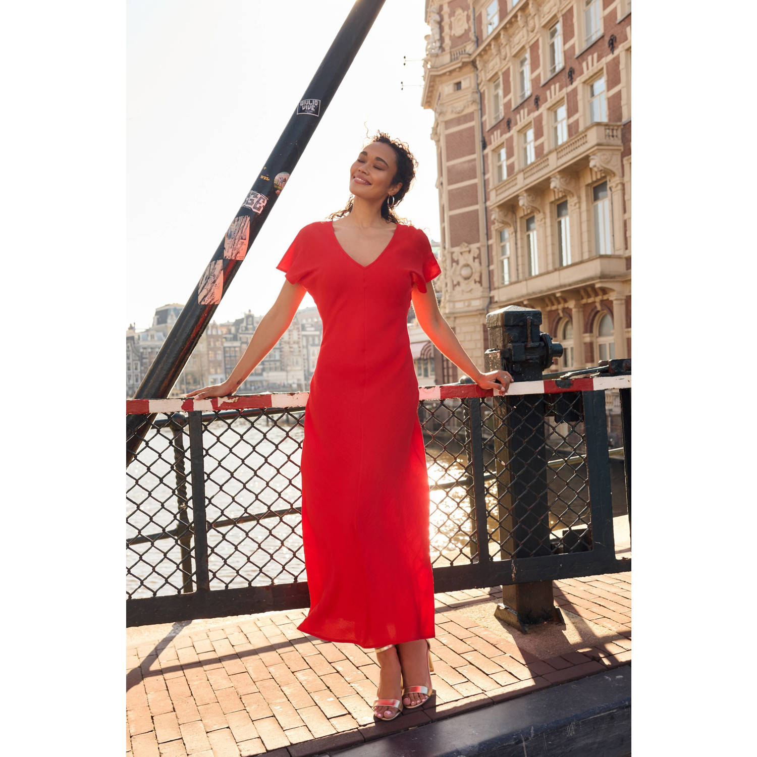 LOLALIZA Romy Monteiro x Wehkamp maxi jurk rood