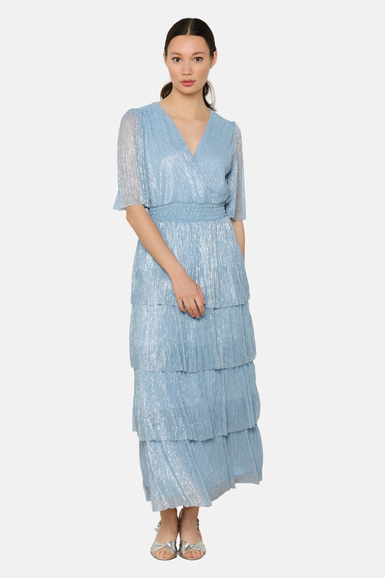LOLALIZA maxi jurk met glitter lichtblauw | wehkamp