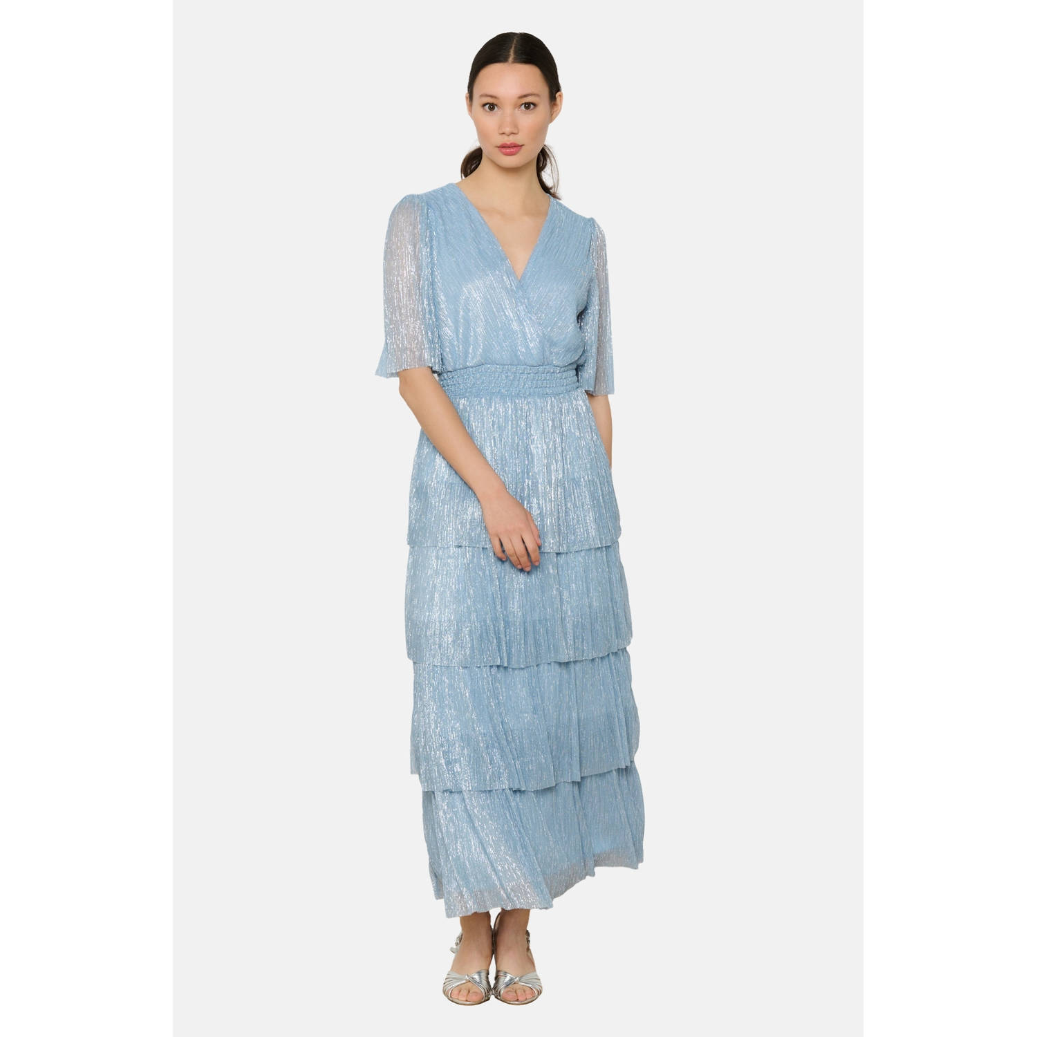 LOLALIZA maxi jurk met glitter lichtblauw