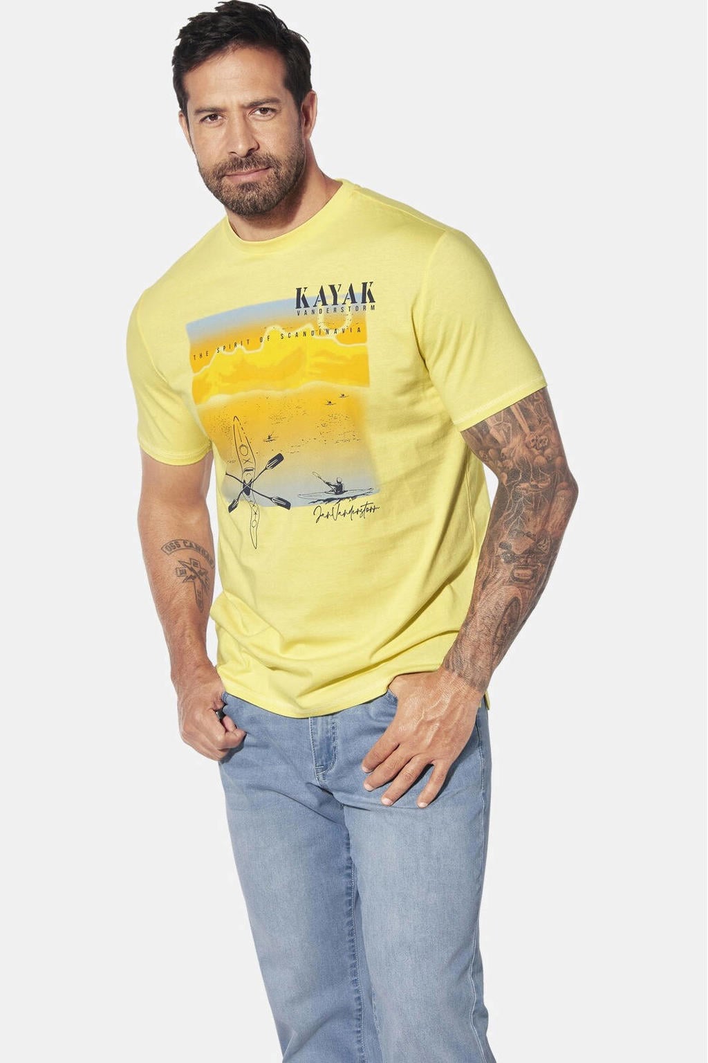 Jan Vanderstorm T-shirt HEYFAR Plus Size lichtgeel