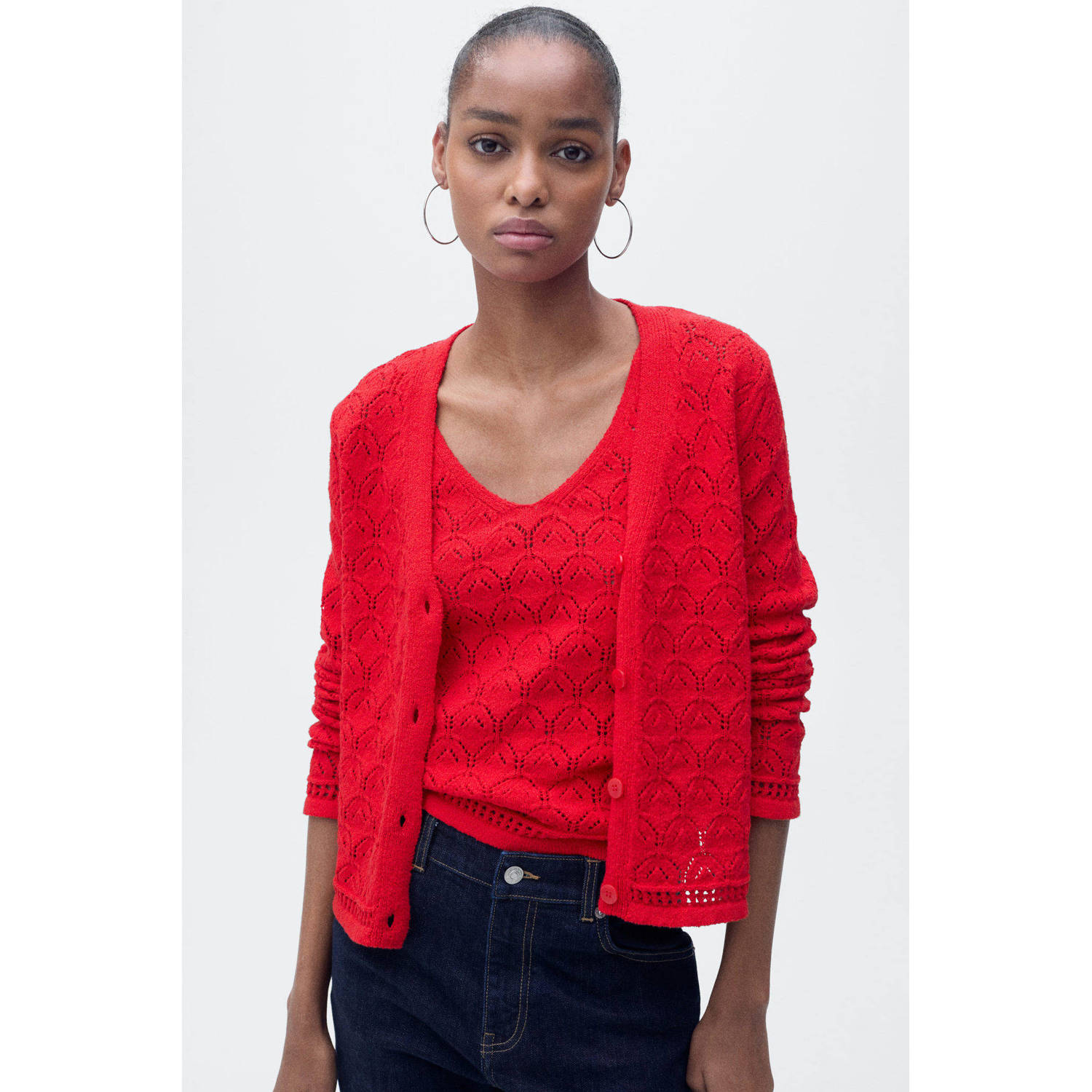 Mango gebreid vest rood gehaakt