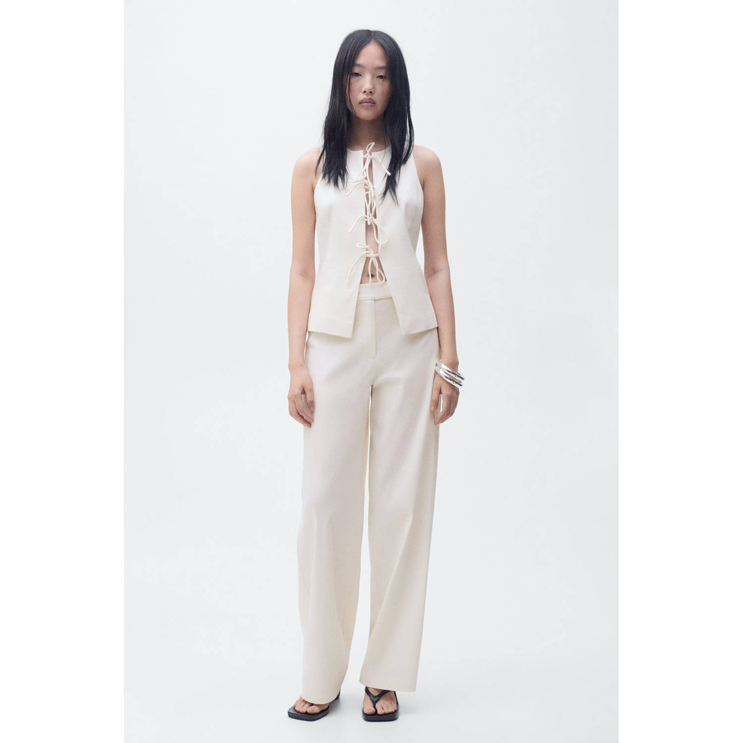 Mango straight regular waist broek ecru