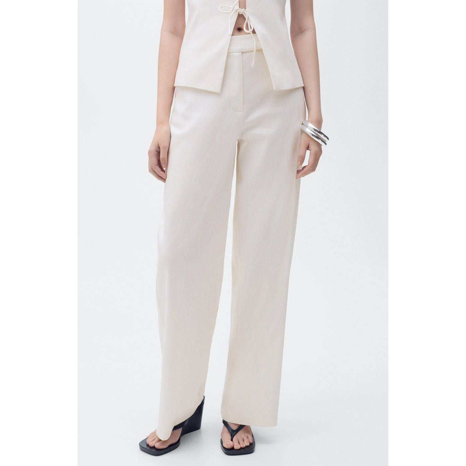 Mango straight regular waist broek ecru
