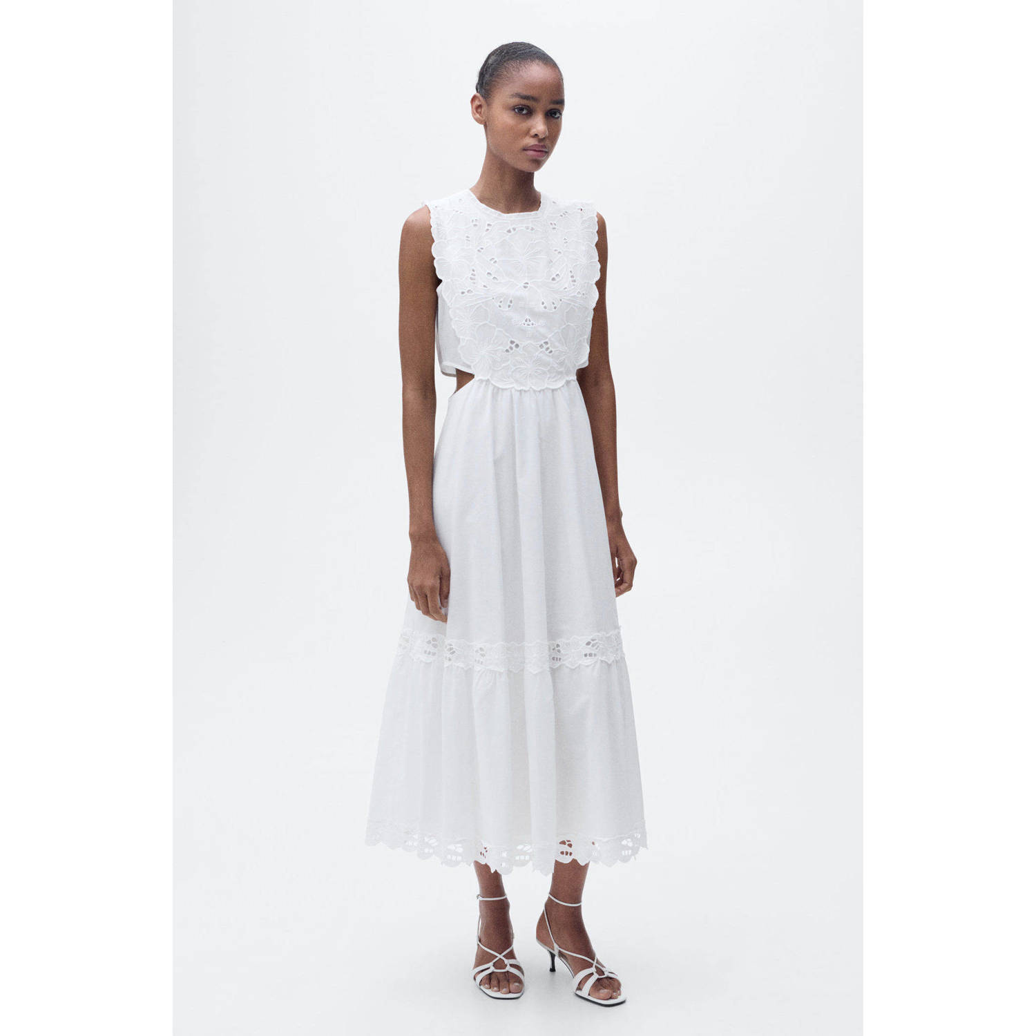 Mango midi jurk broderie wit