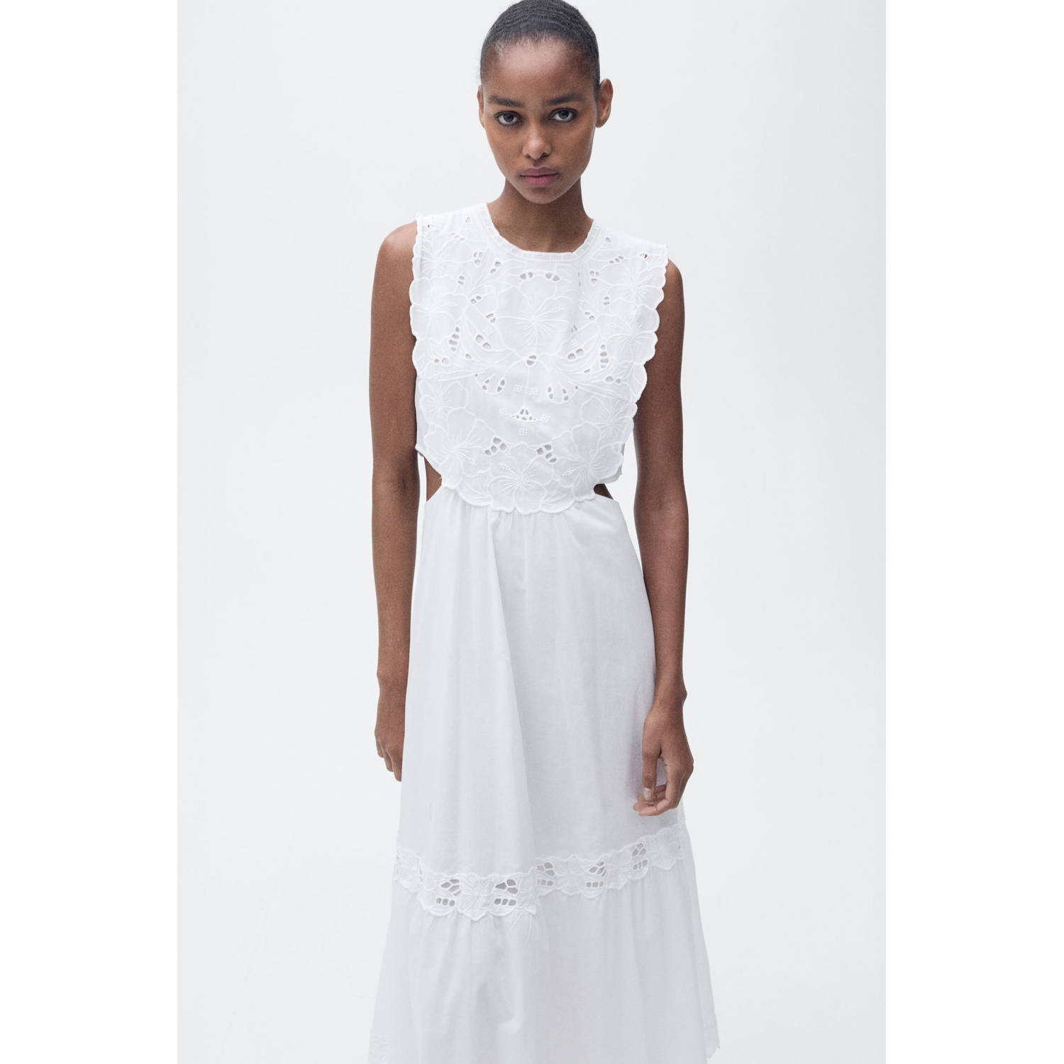 Mango midi jurk broderie wit