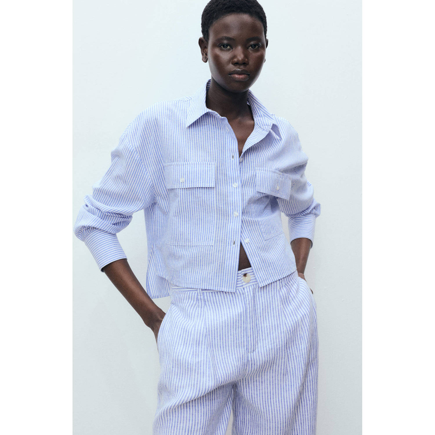Mango linnen blouse lichtblauw