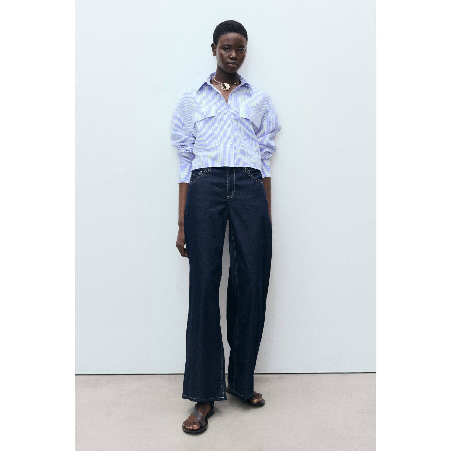 Mango linnen blouse lichtblauw