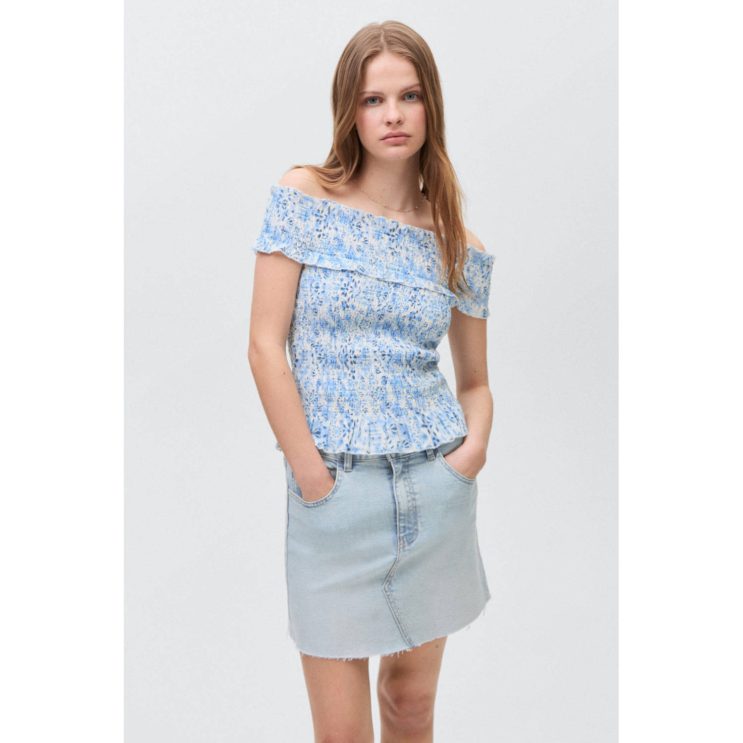 MANGO TEEN denim spijkerrok light blue denim