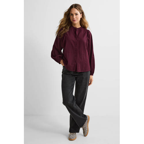 anytime blouse met ingeweven patroon bordeauxrood afbeelding