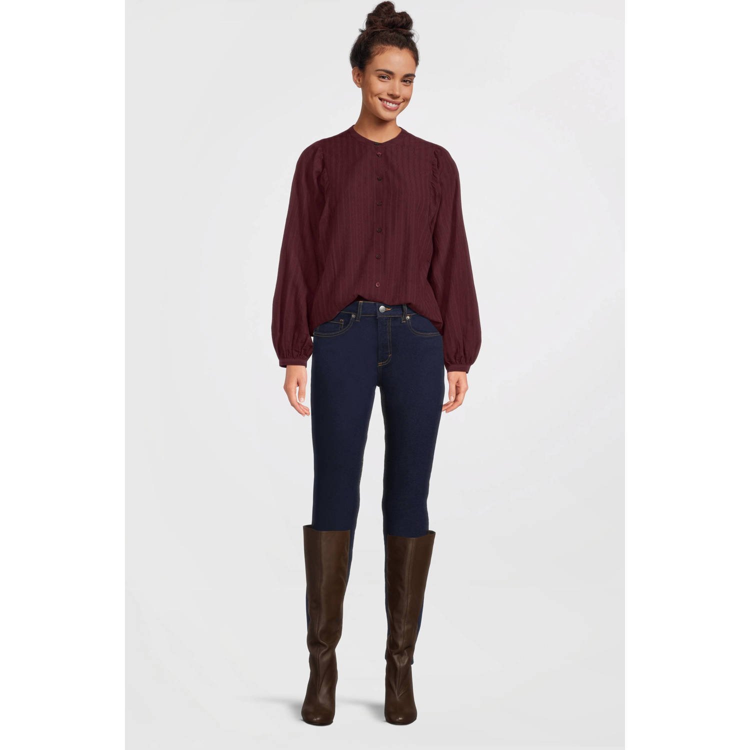 anytime blouse met ingeweven patroon bordeauxrood