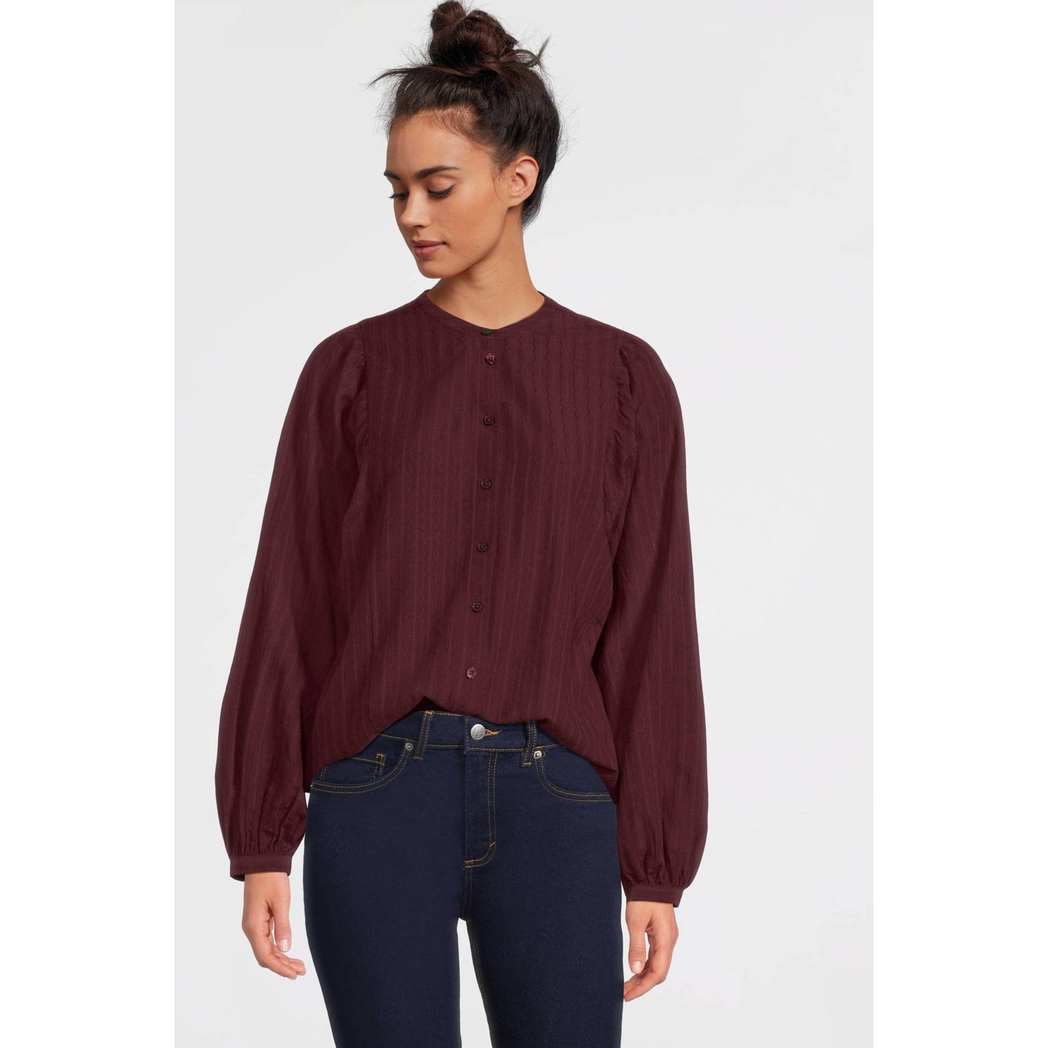 Anytime blouse met ingeweven patroon bordeauxrood