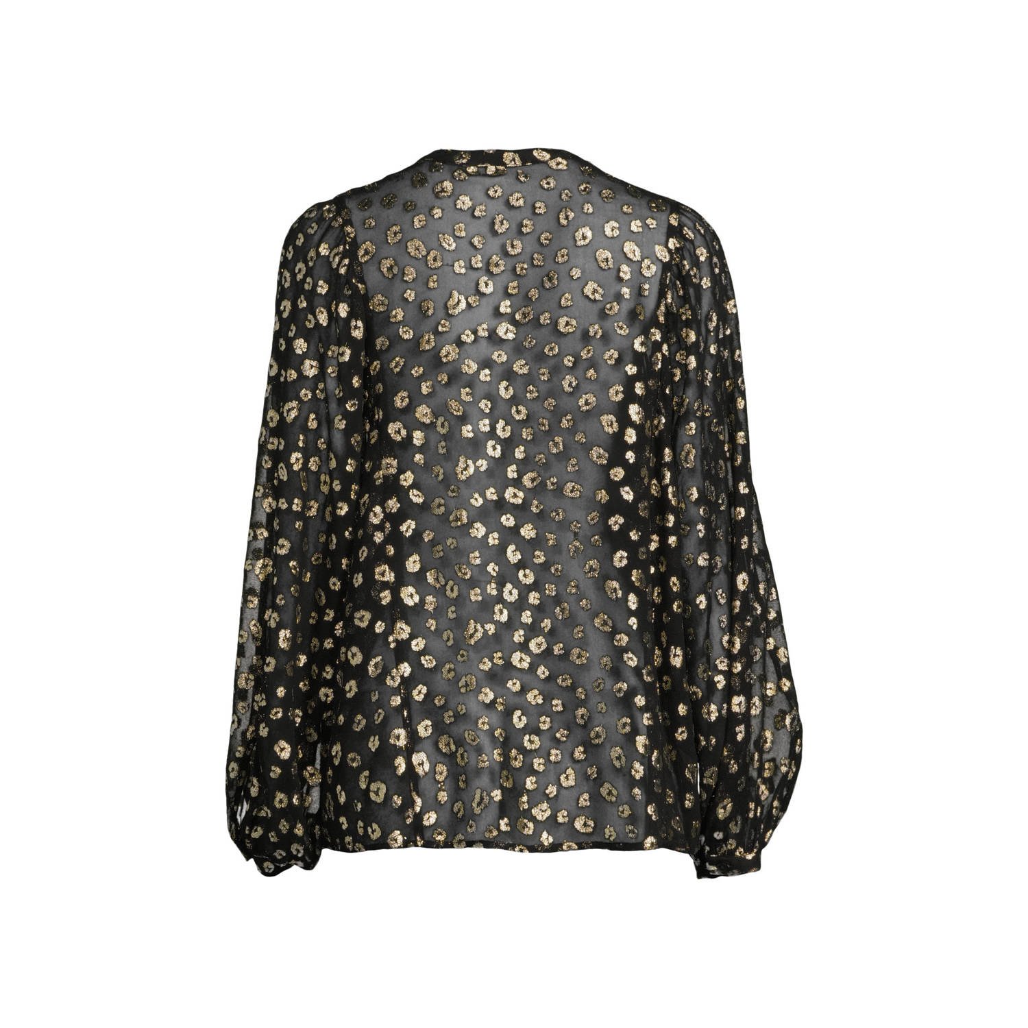 anytime blouse met foil panterprint zwart