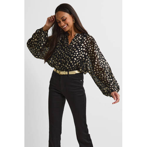 anytime blouse met foil panterprint zwart afbeelding