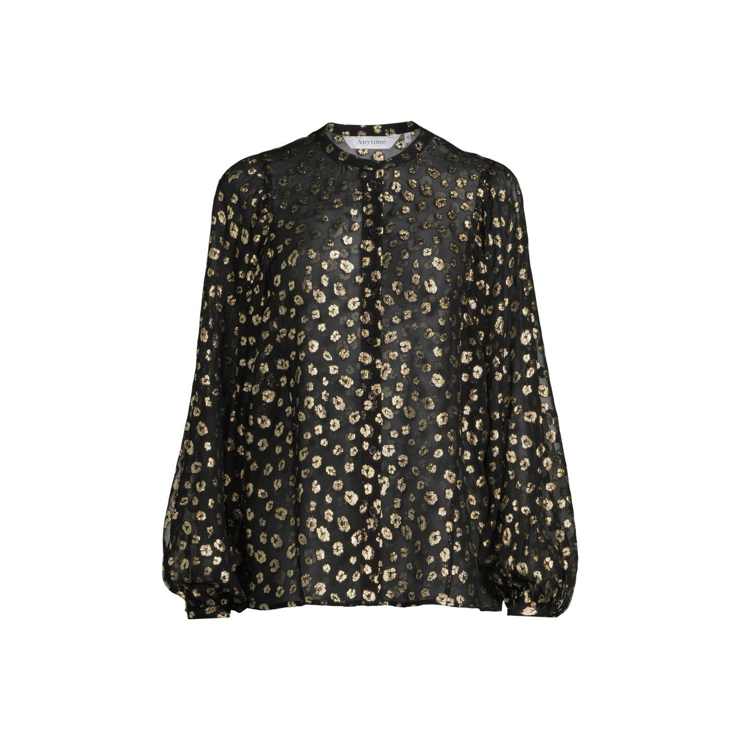 Anytime blouse met foil panterprint zwart