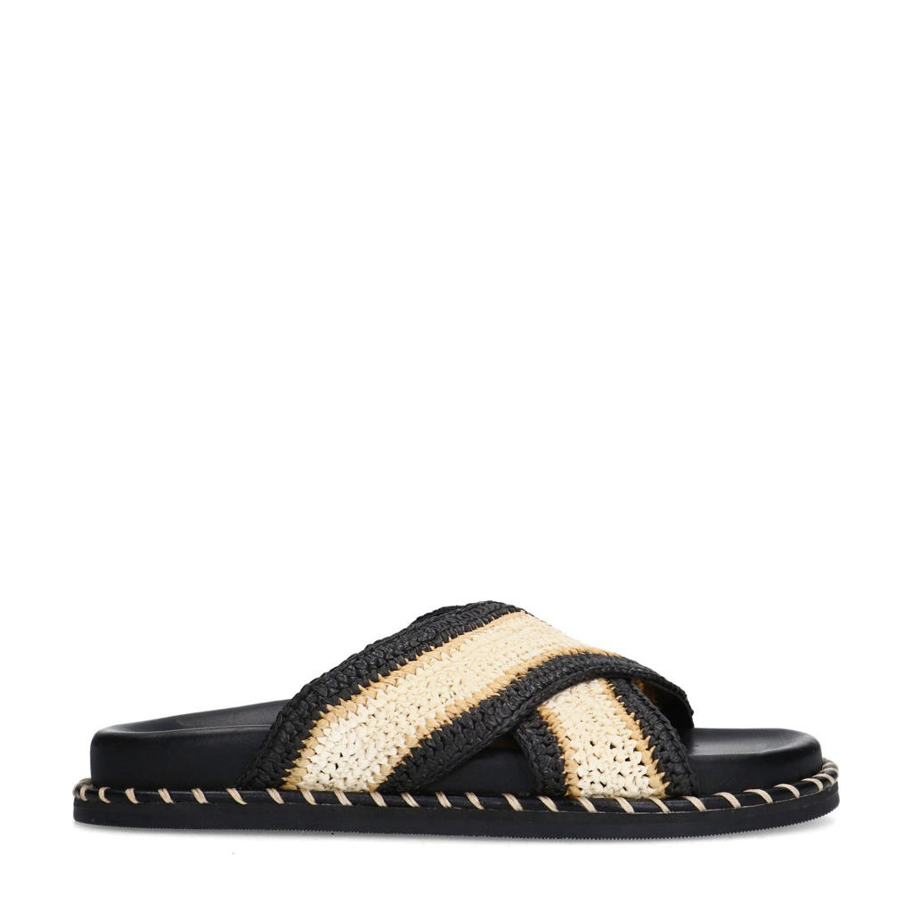 Ecru en zwarte dames Sacha slippers van synthetisch materiaal