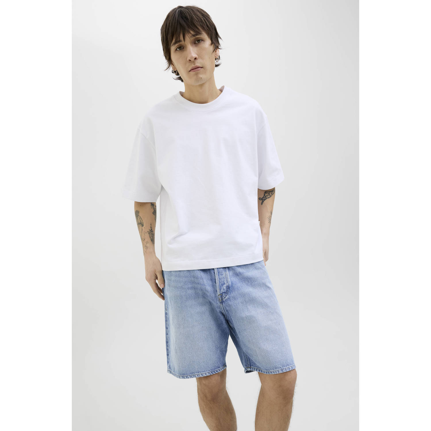 JACK & JONES JEANS INTELLIGENCE loose denim short light blue denim